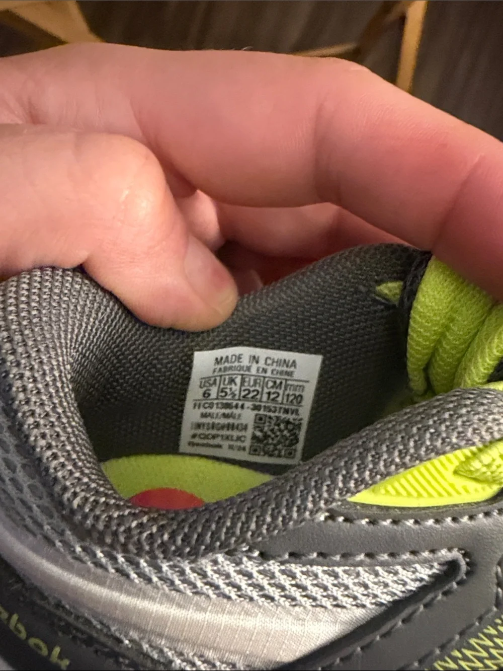 Reebok Kids Gray and Neon Green Athletic Sneakers